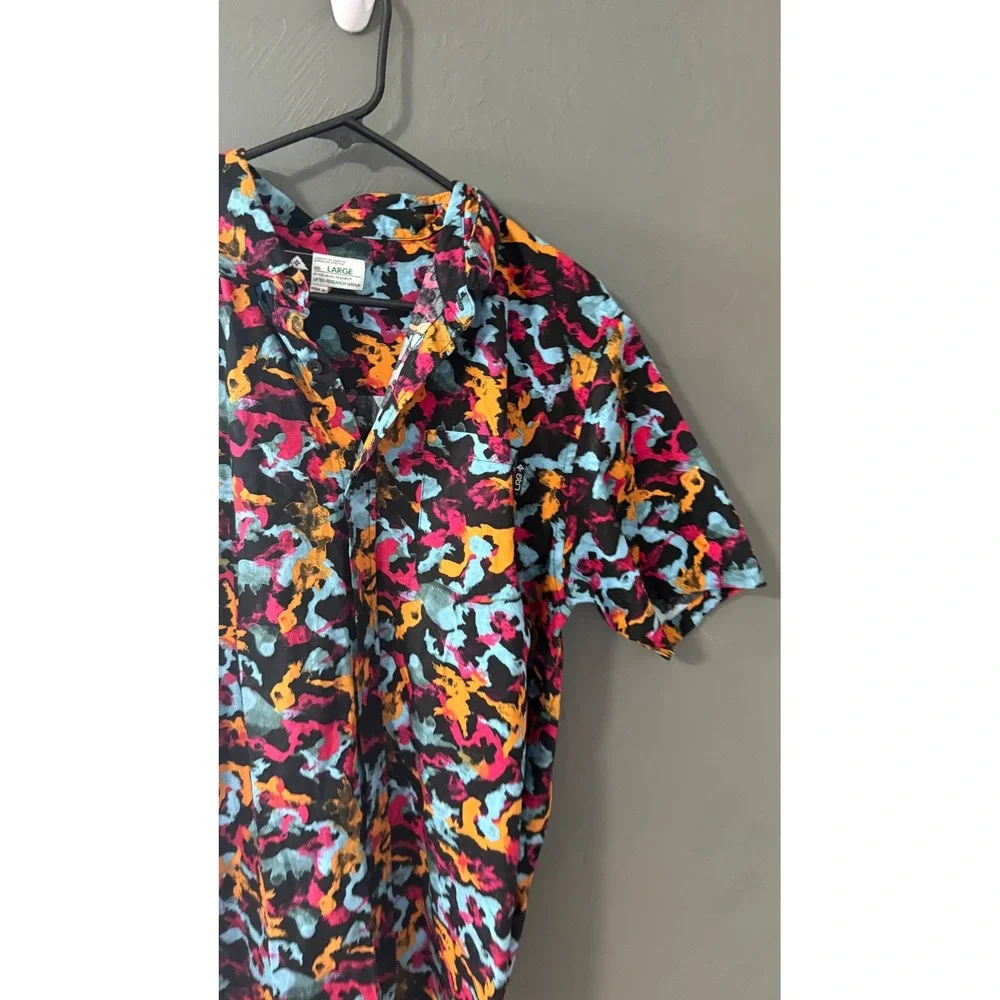 LRG Mens‎ Abstract Camo Button Down Shirt Short Sleeve Multi Color Cotton Skater